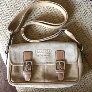 Suede and canvas double buckle coach purse